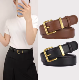 Ceinture de luxe en cuir véritable pour femmes, avec robe en jean, boucle dorée de 2.8cm de large, mode femme, ceinture en cuir de vache noir et marron