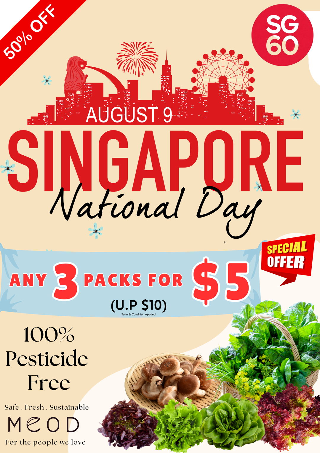 Celebrate SG60 with Meod Farm  – Any 3 Veg for $5! (U.P $10)