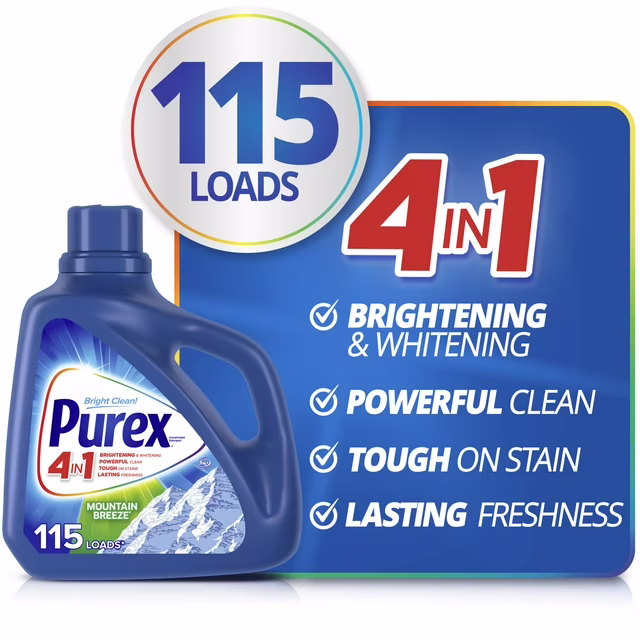 Purex Liquid Laundry Detergent, Mountain Breeze, 150 fl oz, 115 Loads