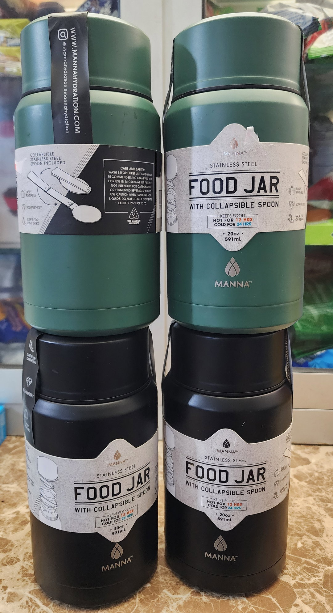 Manna stainless steel food jar with collapsible spoon