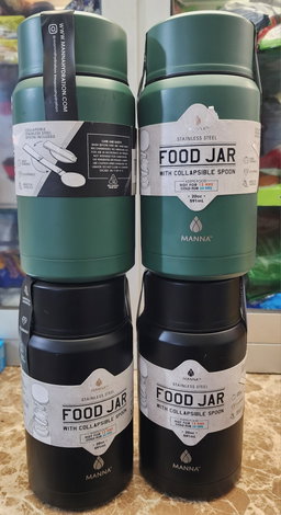 Manna stainless steel food jar with collapsible spoon