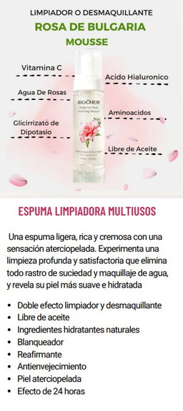 Espuma Limpiadora y Desmaquillante- ROSA DE BULGARIA.