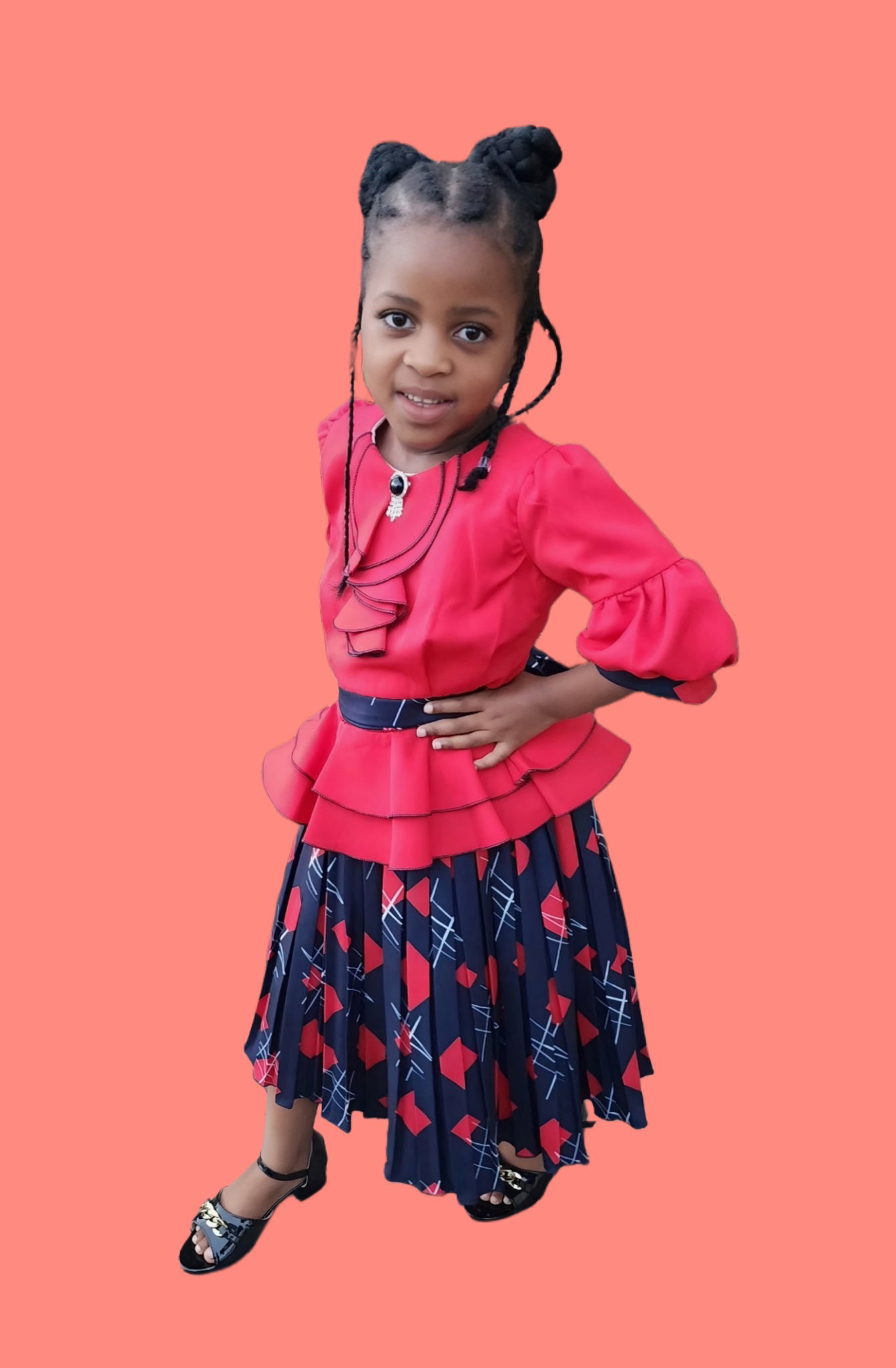 Yellow Top and Navy Floral Pleated Skirt_3