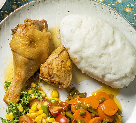Sadza with a Chicken Piece and Relish (Tuesday)
