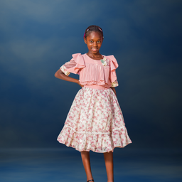 Pink - Nabotique Girl's Flower Print Chiffon Dress