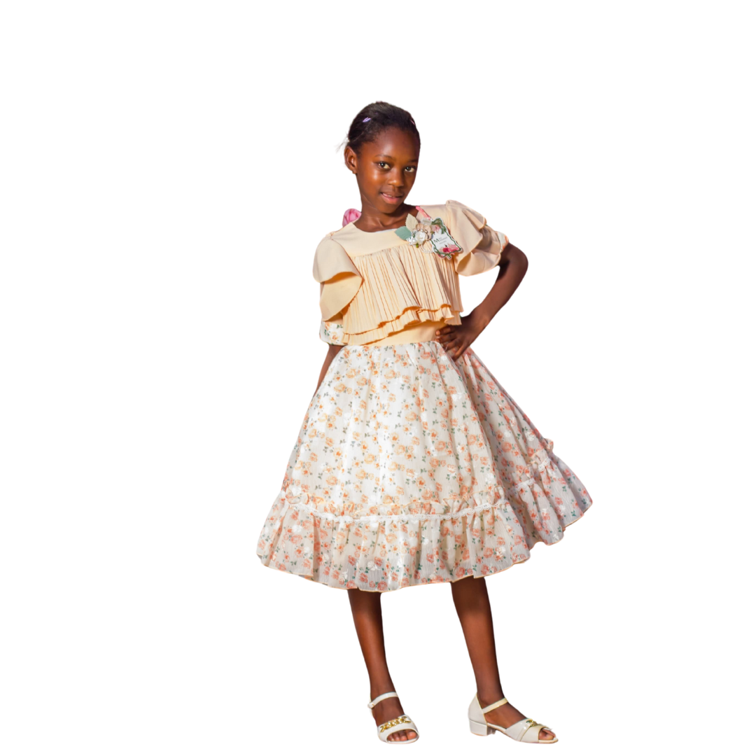 Pink - Nabotique Girl's Flower Print Chiffon Dress_3