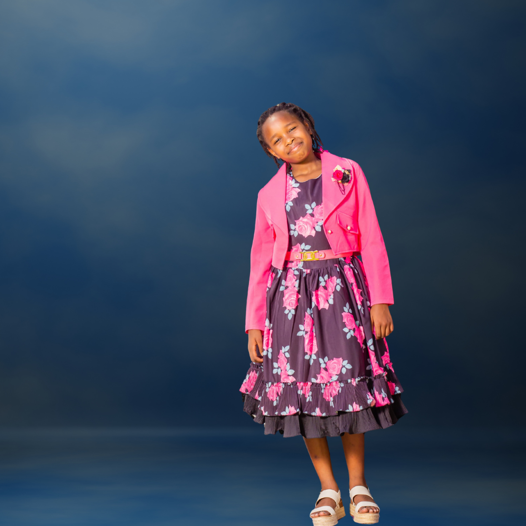 Lavender and Pink Floral Dress with Pink Jacket