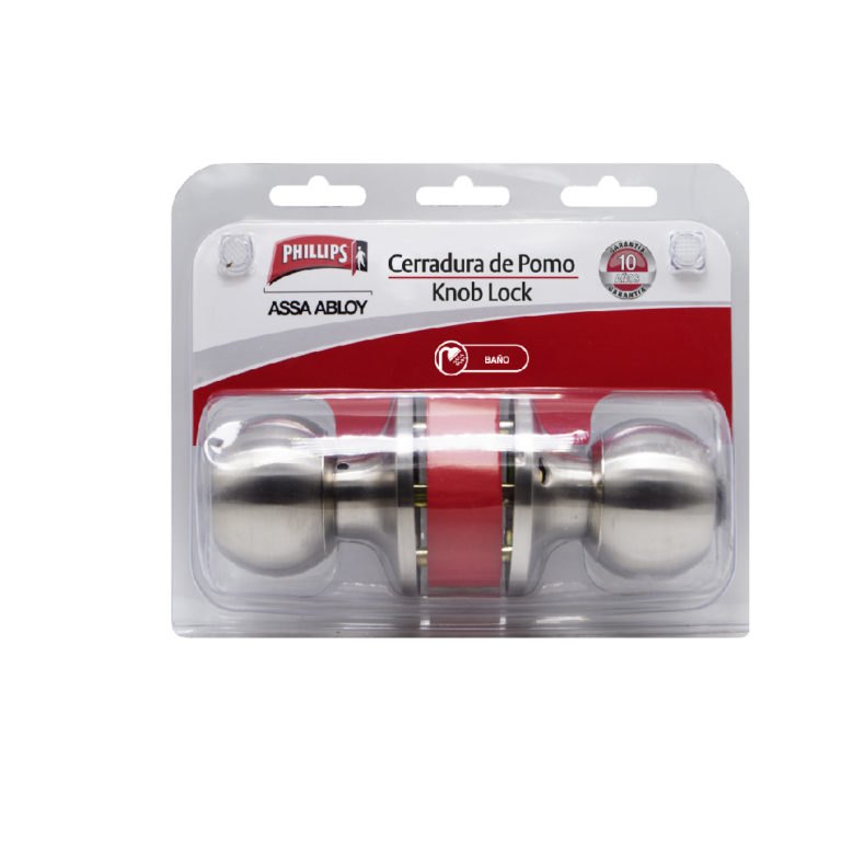 Cerradura Phillips para Baño o Dormitorio color cromo satinado de pomo