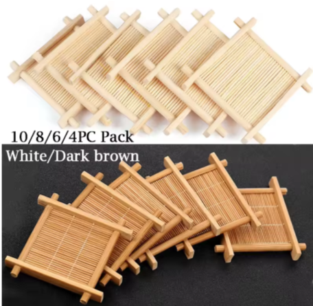 Dessous de verre rond et carré en bois de noyer massif, tapis de tasse en bois de hêtre vierge, Durable, résistant à la chaleur, pour thé et café, napperons, 6 pièces/ensemble_3