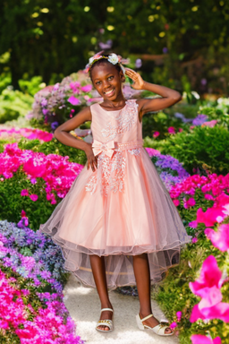 Girls Beaded & Sequined Party Dress with Bow - Red