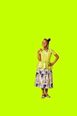 Lemon Green Top and White Floral Pleated Skirt