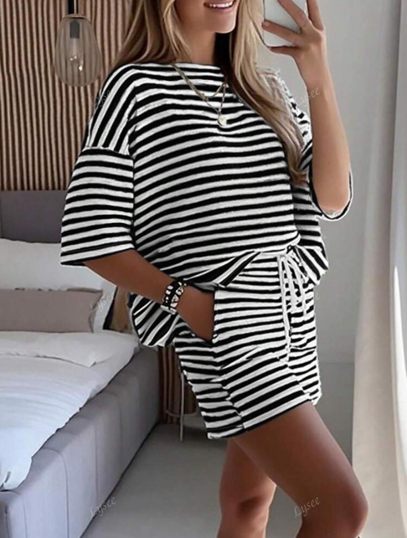 Casual Striped Blouse & Short_2