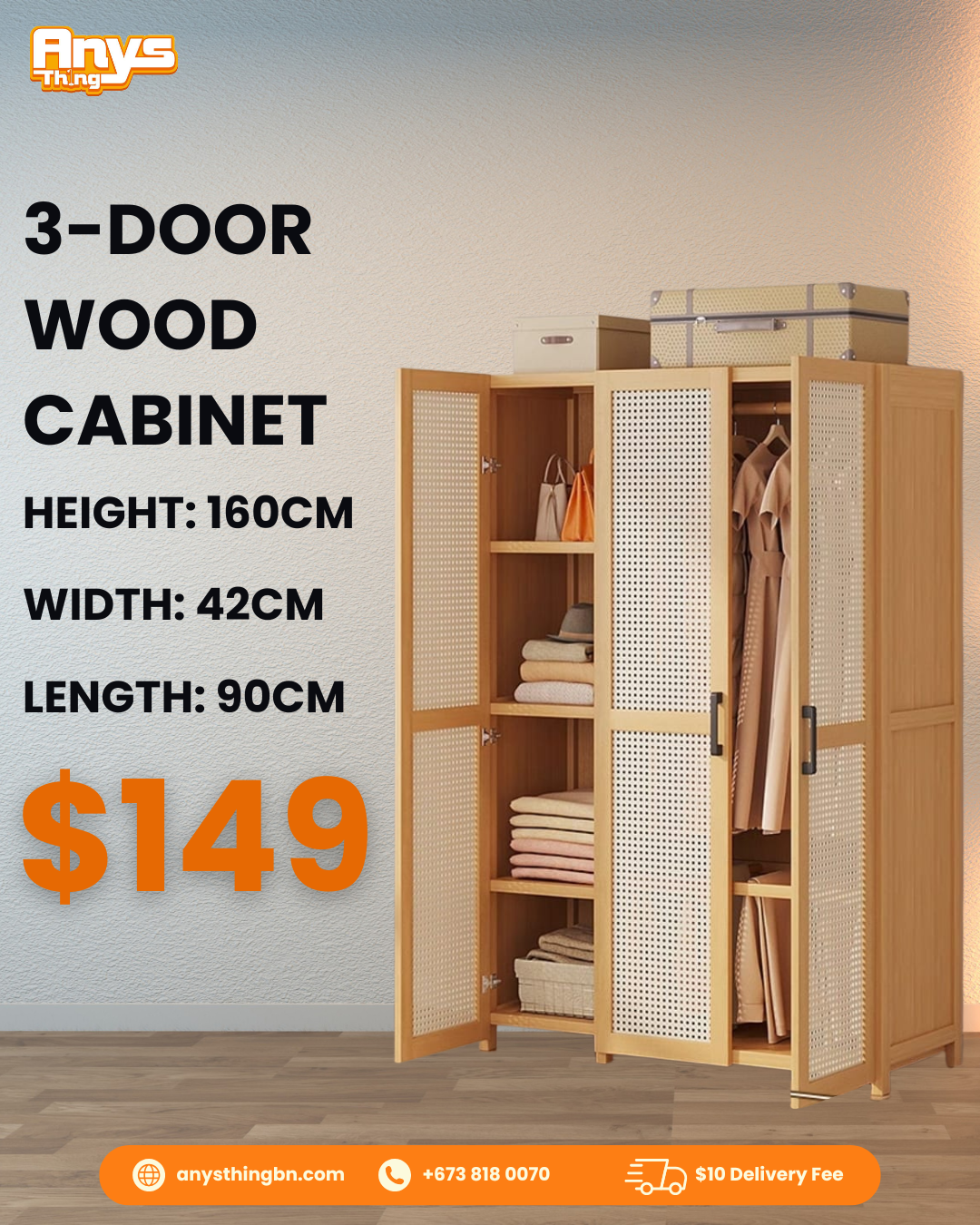 3-Door Wood Cabinet