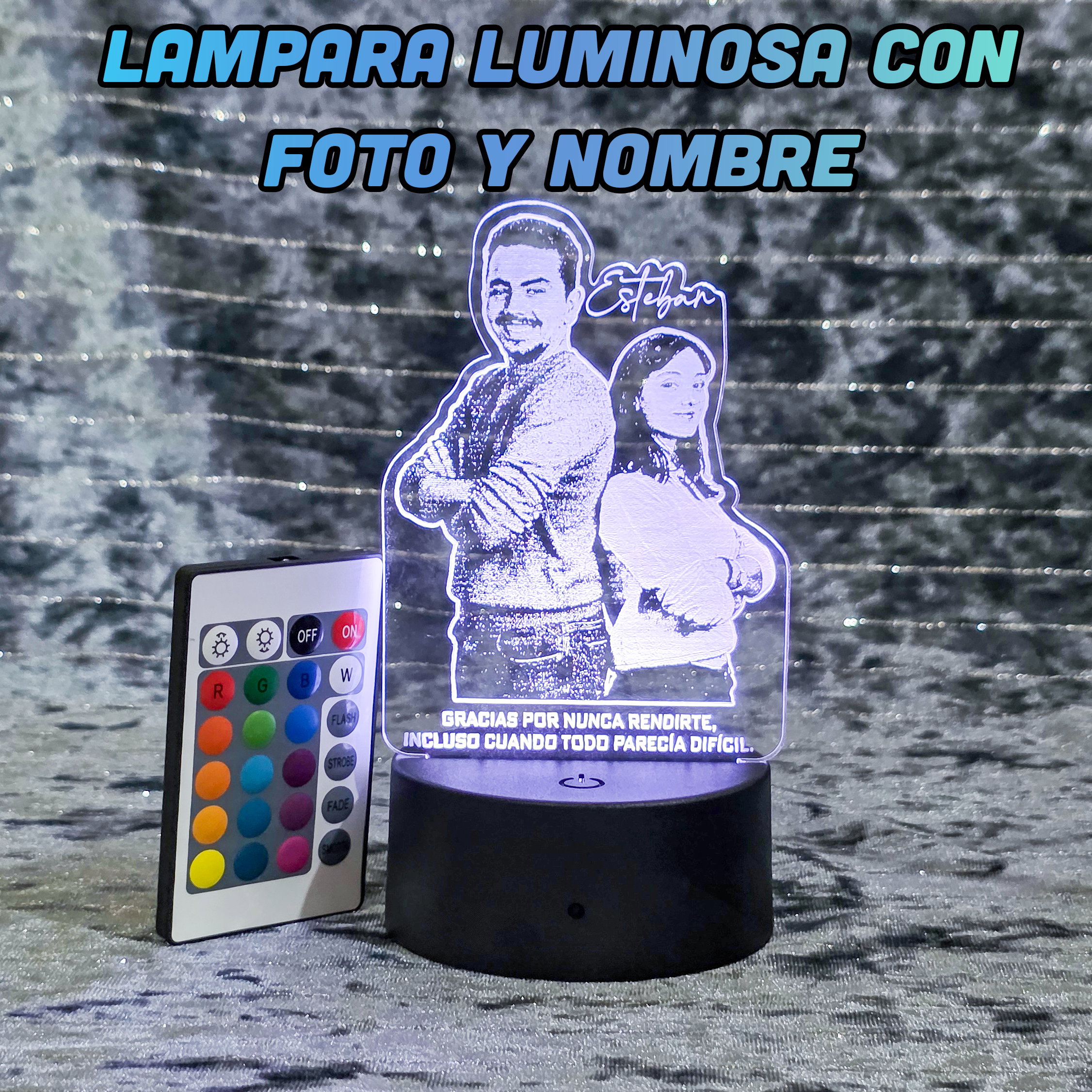 Lampara luminosa de colores con foto y nombre