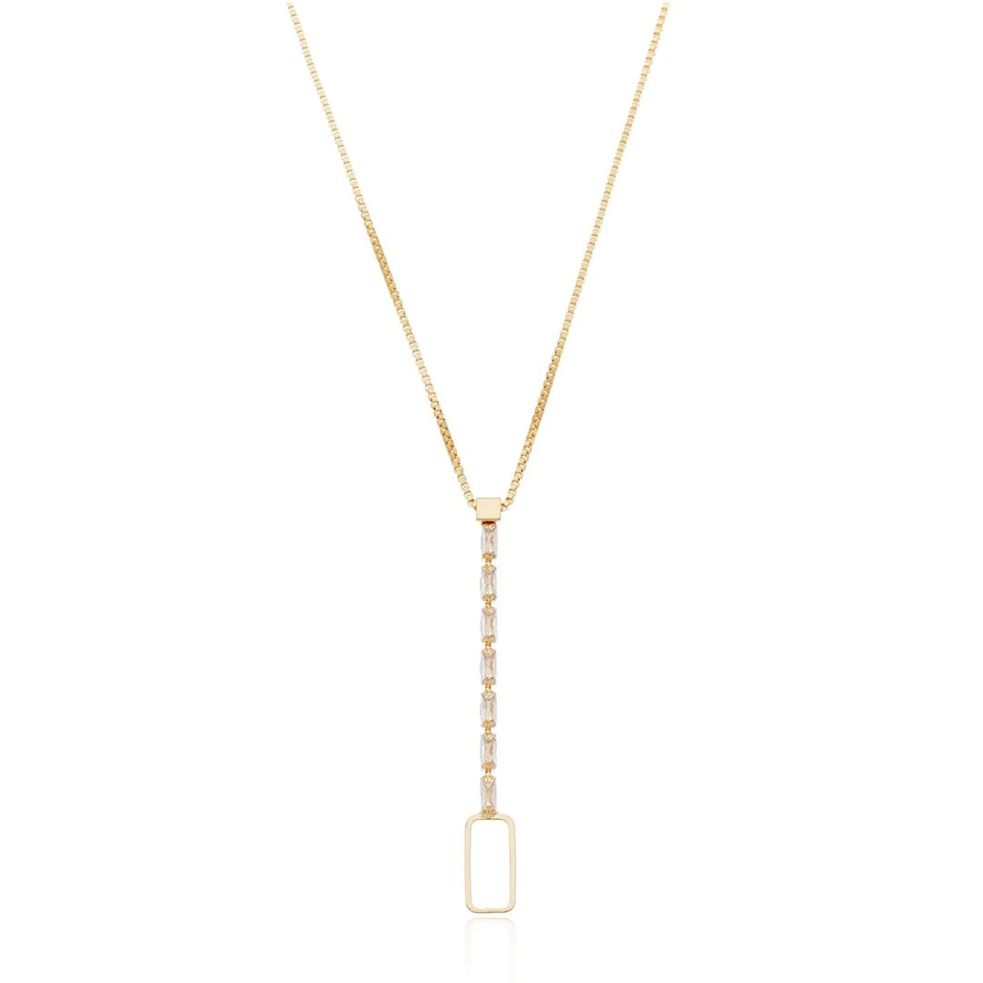 Colar Gravata Retangular com Zircônias banhada a Ouro 18k 
