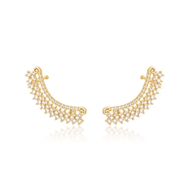 Brinco Earcuff com Zircônias banhado a Ouro 18k_0