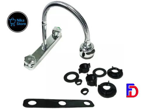 Llave Grifo Fregadero Doble Pomo Cuello Flexible Griven_2