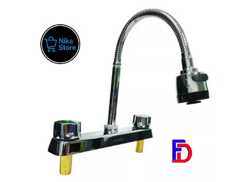 Llave Grifo Fregadero Doble Pomo Cuello Flexible Griven_0