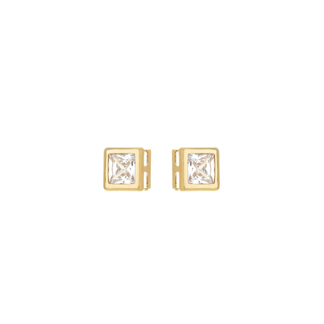 Brinco Quadrado de Zircônia banhado a Ouro 18k