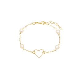 Pulseira com Pérolas e Coração banhada a Ouro 18k