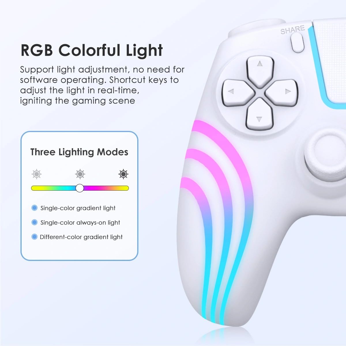 Controle sem fio para PS4 (RGB) om sensor de seis eixos, touchpad de vibração dupla, entrada para fone de ouvido_2