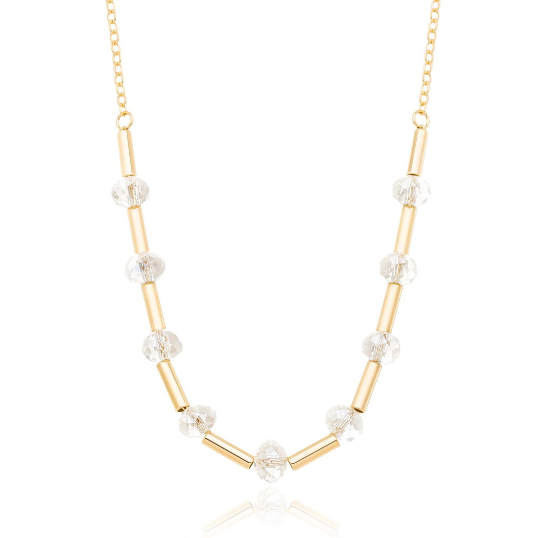  Gargantilha Choker com Pedras e Tubinhos banhada a Ouro 18k