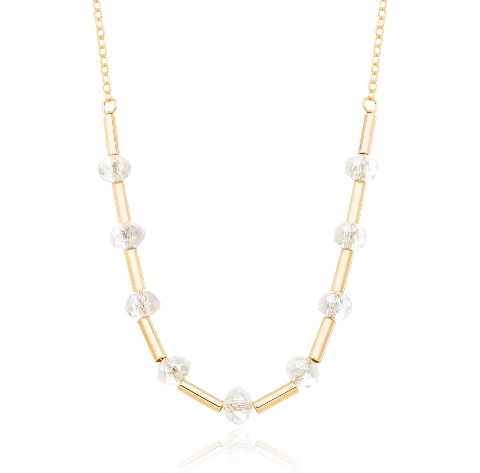  Gargantilha Choker com Pedras e Tubinhos banhada a Ouro 18k_0