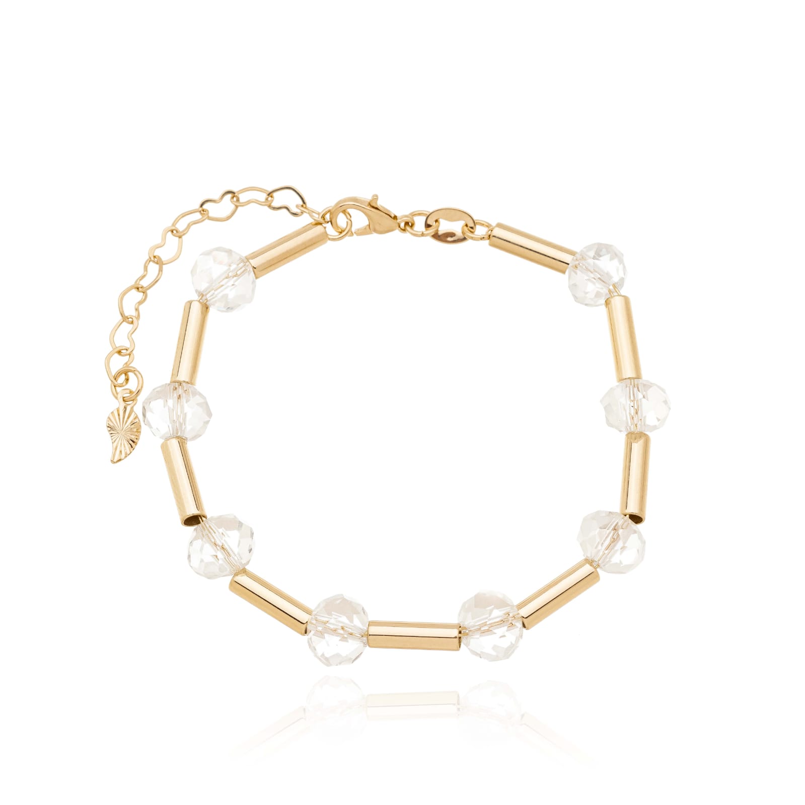  Pulseira com Pedras e Tubinho banhada a Ouro 18k_0