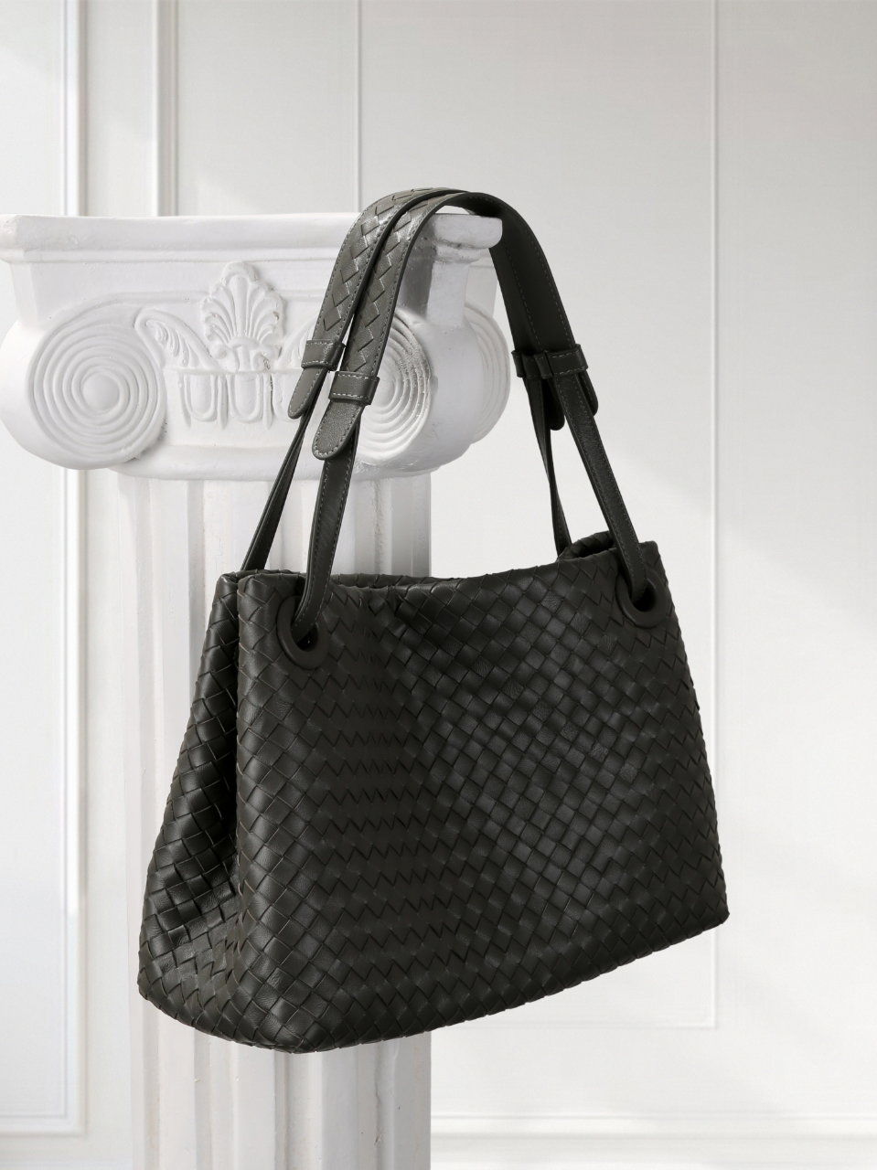 Woven Shoulder Tote Bag [Elegant Grey]_0