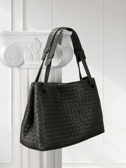 Woven Shoulder Tote Bag [Elegant Grey]