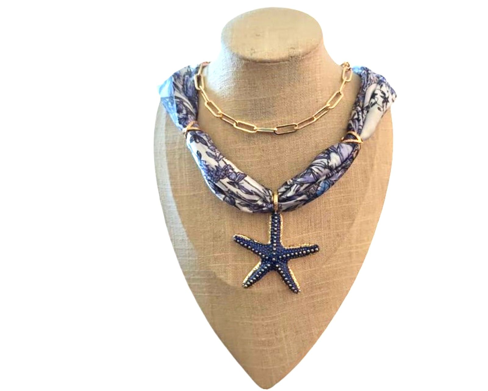 Collar de estrella de mar con pañoleta azul_0