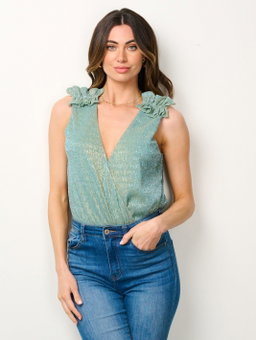 Body con brillo y hombros con volantes (Talla S)