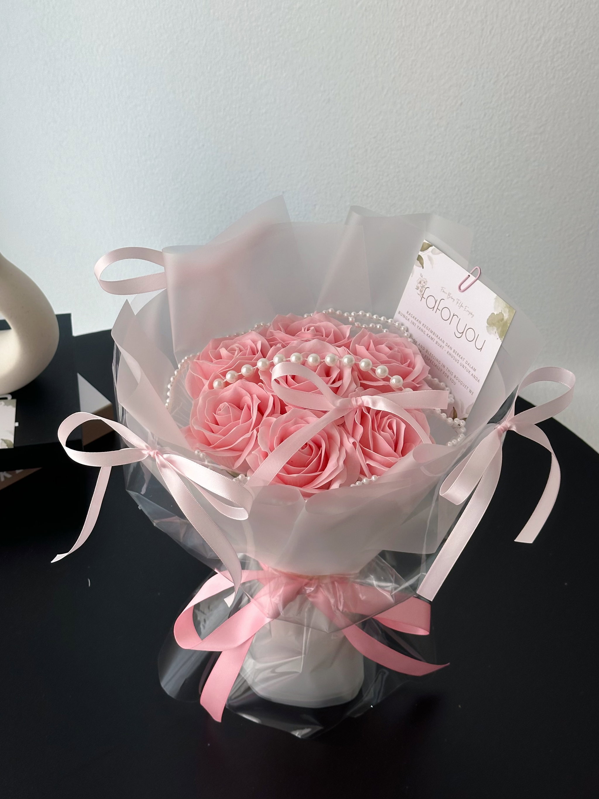 7 Stalk Soap Rose Ribbon Bouquet _1