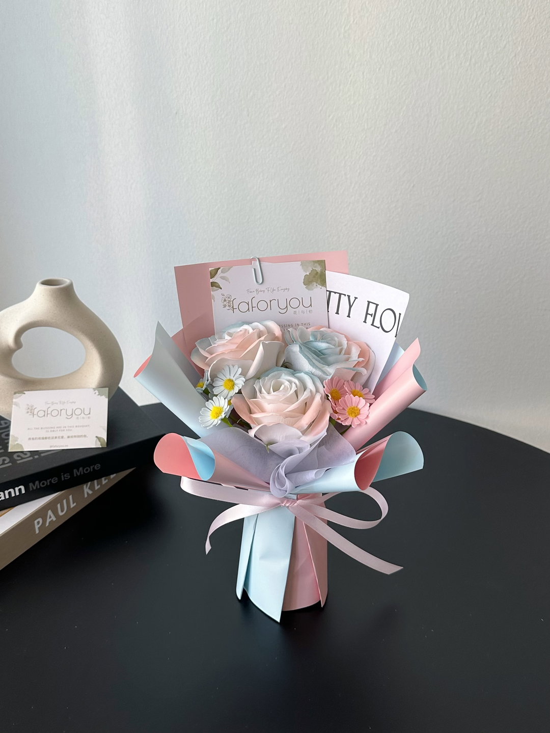 (3R008) 3 Stalk Soap Rose Daisy Bouquet