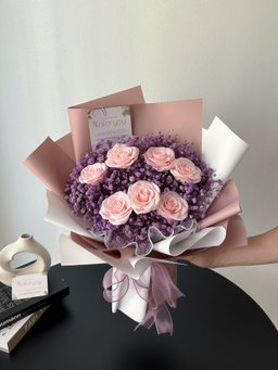 7 Stalk Awakening Soap Rose Baby Breath Bouquet 