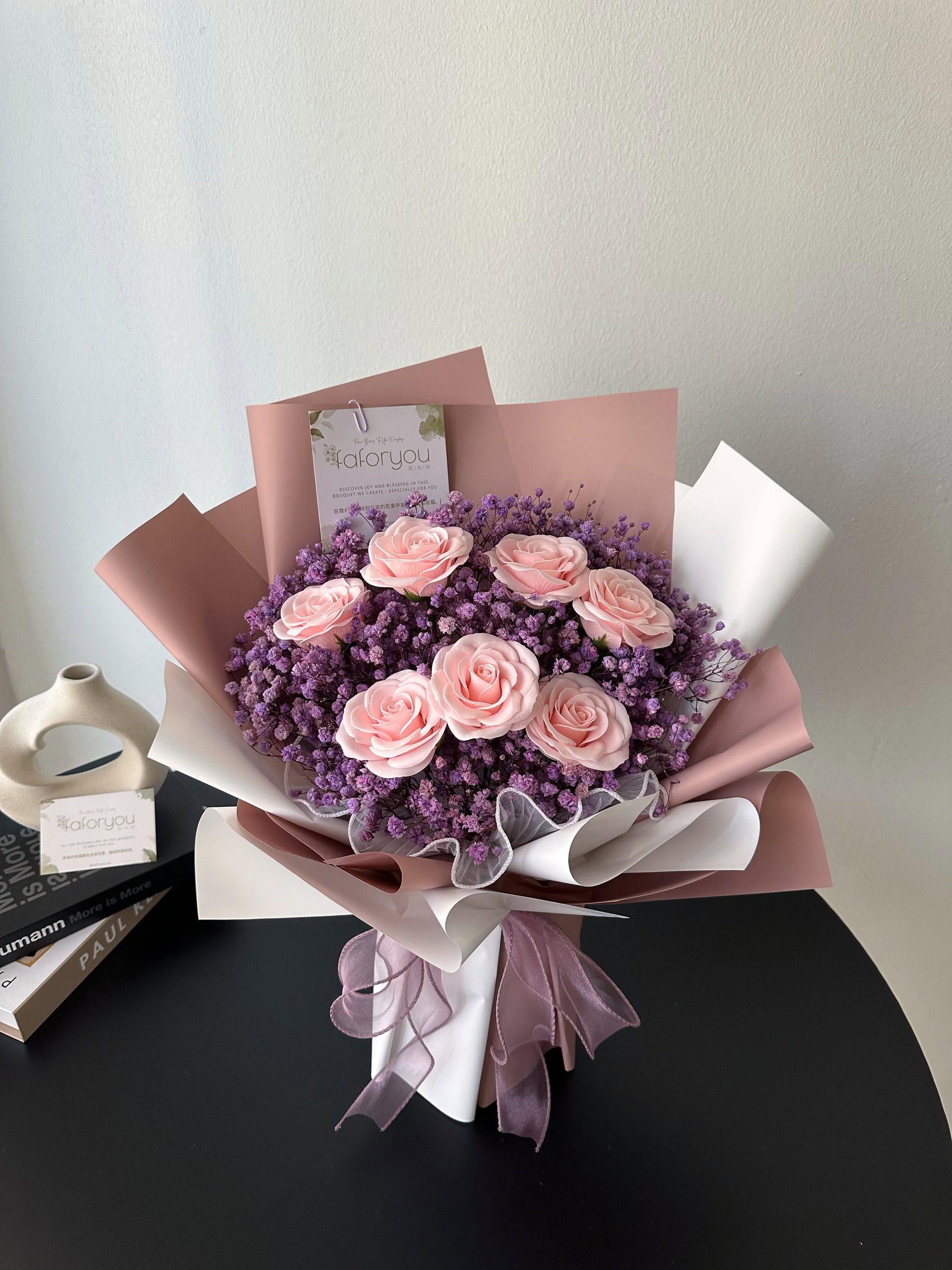 7 Stalk Awakening Soap Rose Baby Breath Bouquet _1