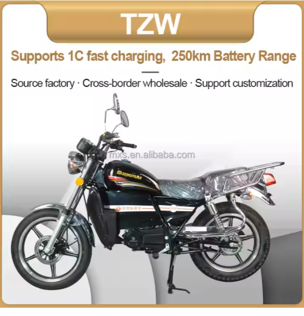 Moto électrique cargo longue portée à charge rapide de 250km, moto électrique africaine intelligente tout-terrain de 72V avec puissance de 2000/3000W