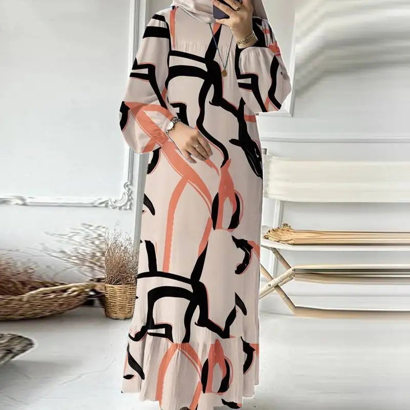  women's retro puff sleeve print ruffle pocket _4