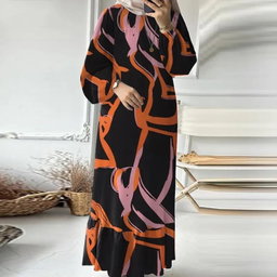  women's retro puff sleeve print ruffle pocket 