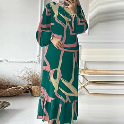  women's retro puff sleeve print ruffle pocket 