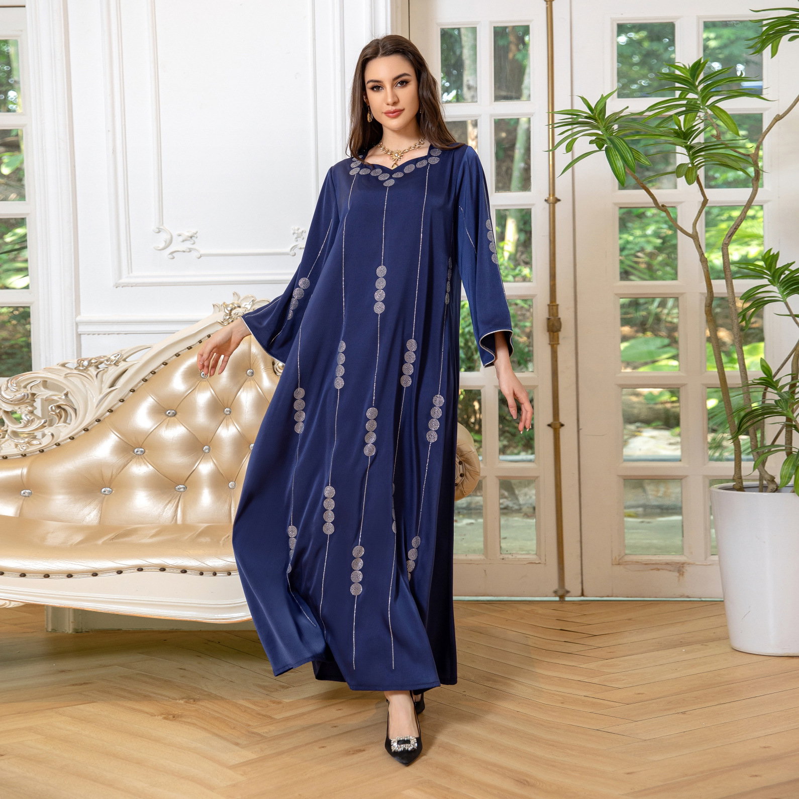 Arabian Dubai Satin Hot Diamond Abaya _1