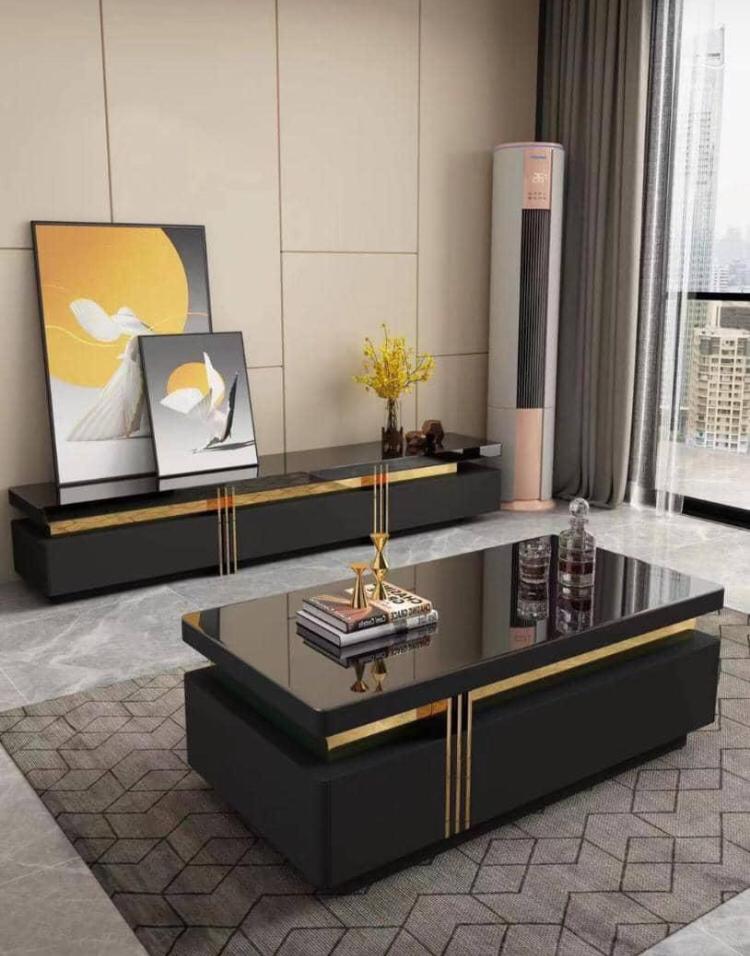 Table Basse et Meuble TV Noir & Doré – ARTICLE N°:VDR_0008