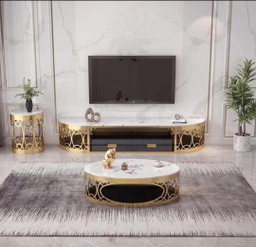 Tables Basses et Meuble TV Blanc Effet Marbre & Doré – ARTICLE N°:VDR_0009
