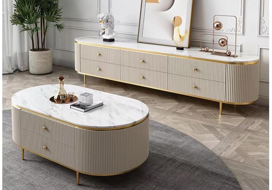 Table Basse et Meuble TV Effet Marbre Blanc & Doré – ARTICLE N°:VDR_0010_0