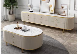 Table Basse et Meuble TV Effet Marbre Blanc & Doré – ARTICLE N°:VDR_0010