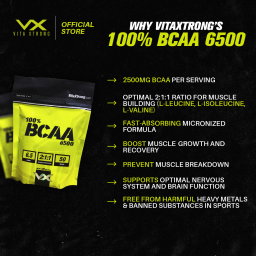 VITAXTRONG™ 100% BCAA 6500 Pure Powder (330g | 50 Servings) | 6,500mg BCAA 2:1:1 • Muscle Recovery, Endurance & Anti-Catabolic Support [VX]