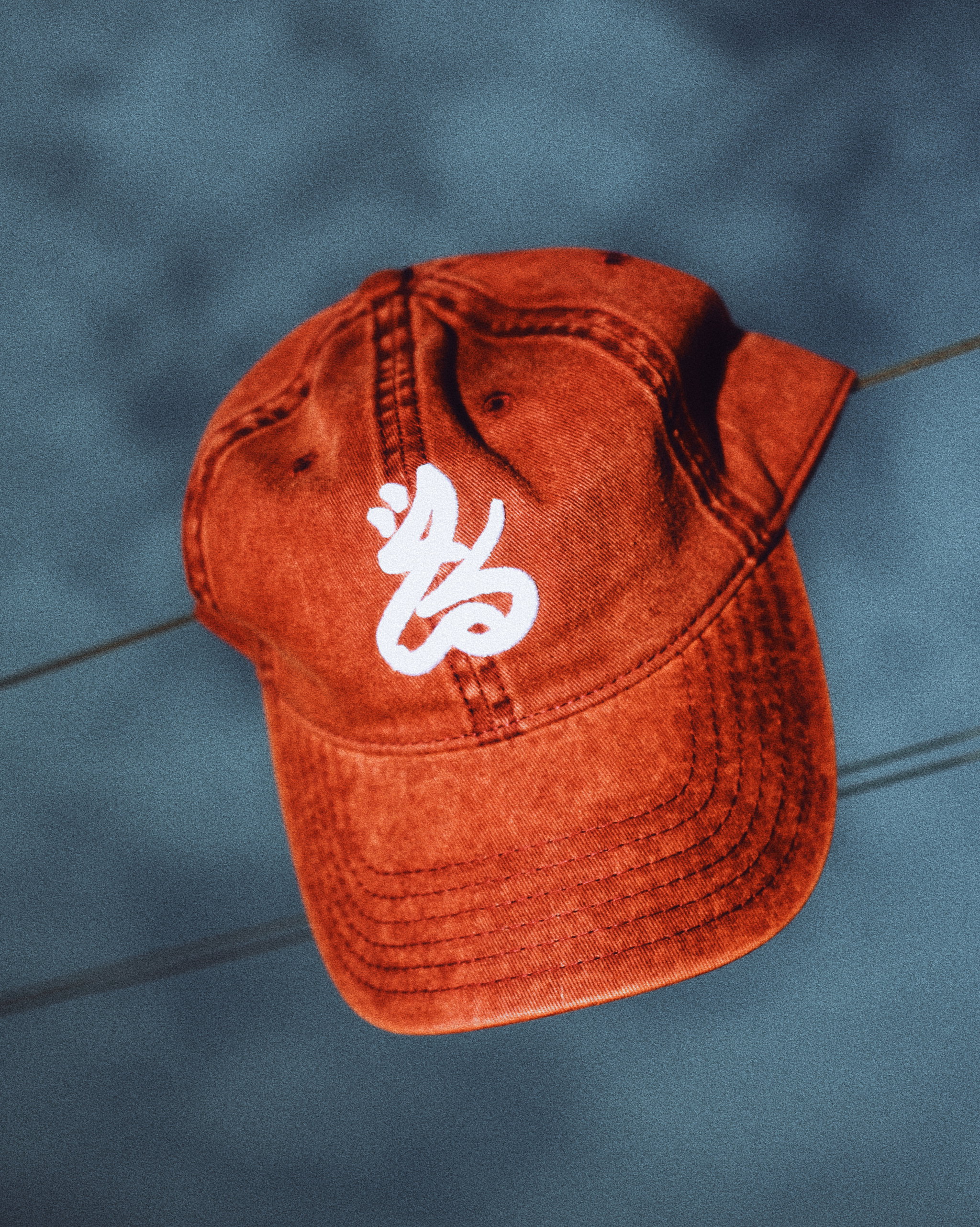 Washed Denim كُمّة logo dad hat (Dark Red Denim)_0