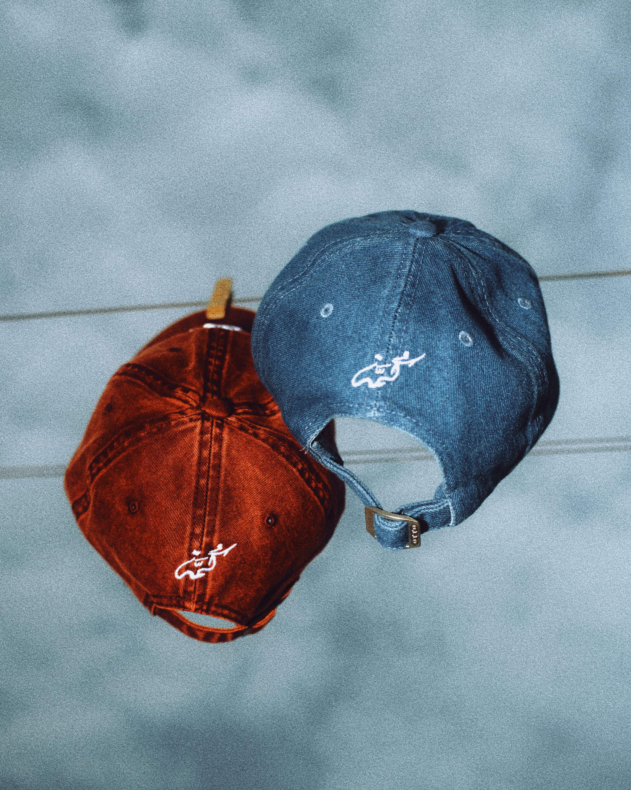 Washed Denim كُمّة logo dad hat (Dark Red Denim)_1