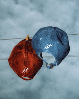 Washed Denim كُمّة logo dad hat (Dark Red Denim)