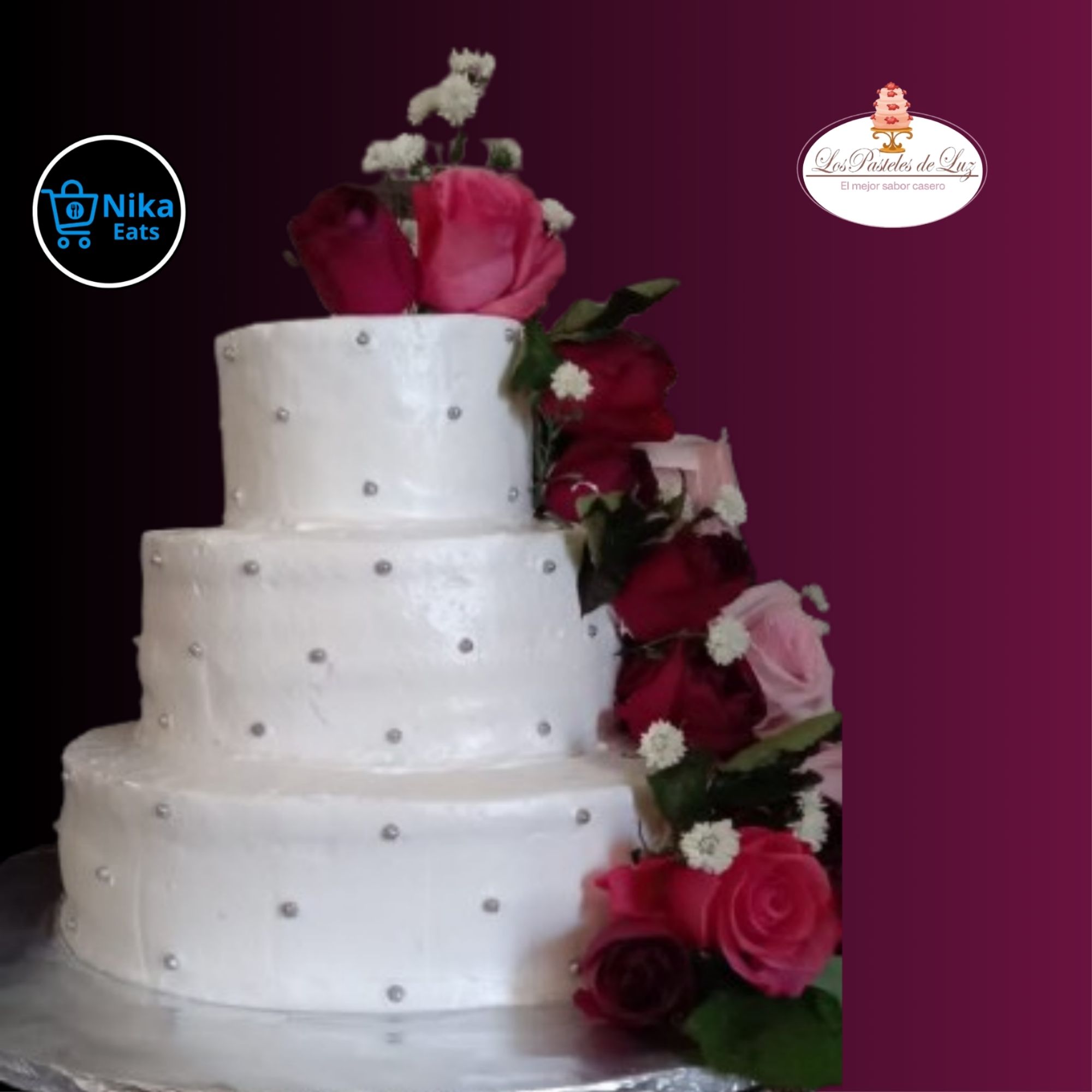 Pastel Boda – 12 Rosas Naturales – 3 Libras_1